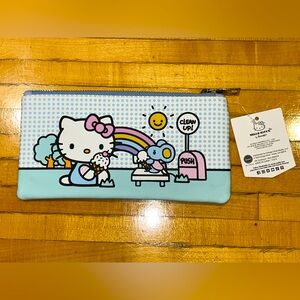 Hello Kitty Blue and White Patterned Pencil Pouch 8.75”x4.25” NEW NWT